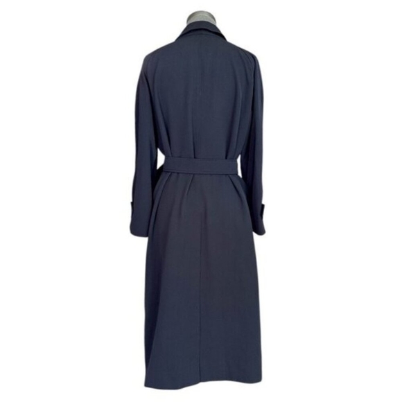 Authentic Burberry 100% Wool Navy Blue Midi Trench Coat Women's 10 Waterproof - Picture 8 of 14